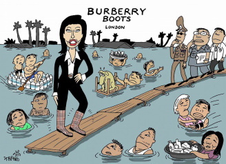 タイのインラック首相の風刺漫画です
